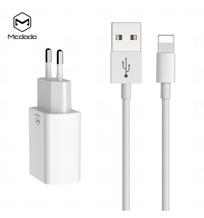 Mcdodo nabíječka 220V, 2x USB, 2.4A, Lightning kabel, 1m, bílá