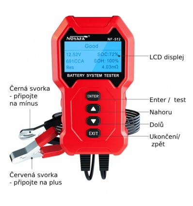 W-Star Tester baterií WSNF512, 12V, zátěžový Test, min a pracovní V, odpor baterie