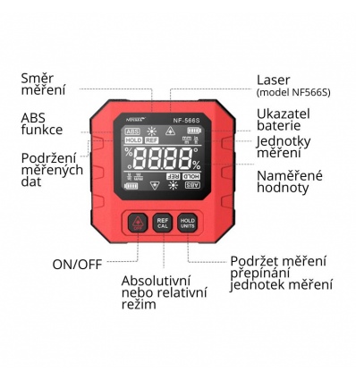 W-Star Digitální úhloměr WSNF566S, laser, magnet, 4x90°, stupně, %, mm/m