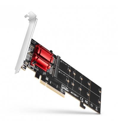 AXAGON PCEM2-ND, PCIe x8 řadič - 2x M.2 NVMe M-key slot, RAID, podpora desek bez bifurkace, vč. LP