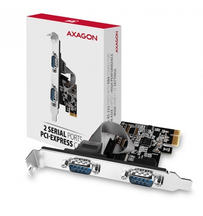 AXAGON PCEA-S2N, PCIe řadič - 2x sériový port (RS232) 250 kbps, vč. LP