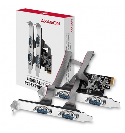 AXAGON PCEA-S4N, PCIe řadič - 4x sériový port (RS232) 250 kbps, vč. LP