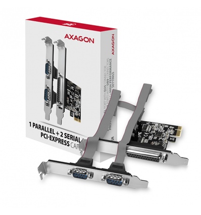 AXAGON PCEA-PSN, PCIe řadič - 1x paralelní (LPT) + 2x sériový port (RS232) 250 kbps, vč. LP