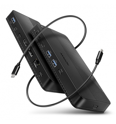 AXAGON HMC-U4, USB4 40Gbps dock, 3x USB-A, 2x USB-C, HDMI & DP 8K/30Hz, RJ-45, SD/mSD, audio, PD100W