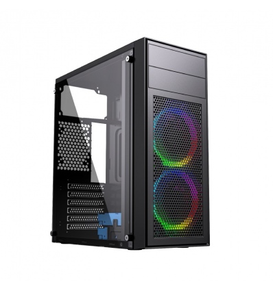 Gembird Fornax M100 RGB/Midi Tower/Transpar./Černá