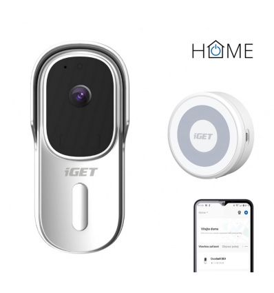 iGET HOME Doorbell DS1 White + CHS1 White - WiFi bateriový videozvonek, set s reproduktorem, CZ app