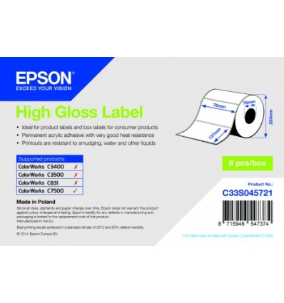 High Gloss Label - Die-cut Roll: 76mm x 127mm