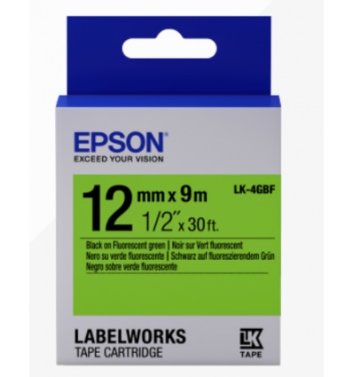 Epson Label Cartridge Fluorescent LK-4GBF Black/Green 12mm (9m)