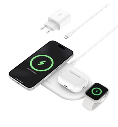 Belkin 3v1 Qi2 15W Magnetic Charging Pad, white