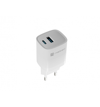 Universální USB nabíječka Natec RIBERA GaN 30W, 1X USB-A, 1X USB-C, Bílá