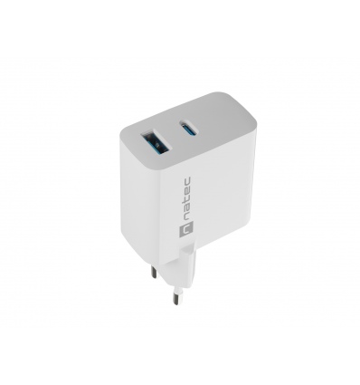 Univerzální USB nabíječka Natec RIBERA GaN 45W, 1X USB-A, 1X USB-C, bílá