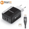 Chytrá síťová nabíječka ALIGATOR 3.4A, 2xUSB, smart IC, černá, kabel pro iPhone/iPad 2A