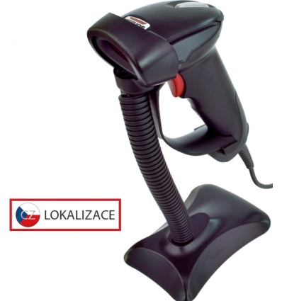 Laserová čtečka Virtuos HT-900A, USB (klávesnice/RS-232 emulace), stojánek, černá