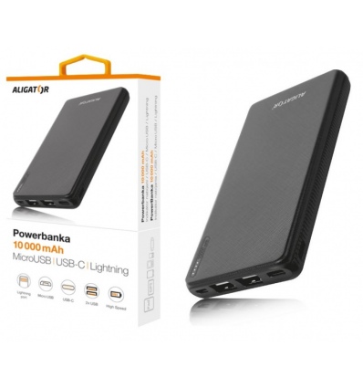 ALIGATOR PB1000, 10000mAh 3v1, micro/iPh/USB-C, černá