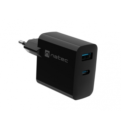 Univerzální USB nabíječka Natec RIBERA GaN 65W, 1X USB-A, 1X USB-C, Černá