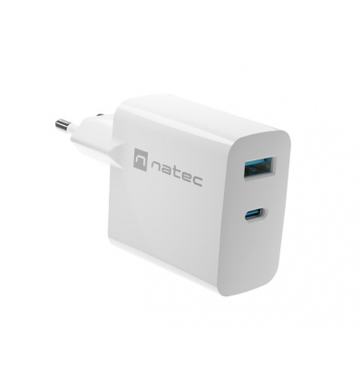 Univerzální USB nabíječka Natec RIBERA GaN 1X USB-A + 1X USB-C 65W, Bílá