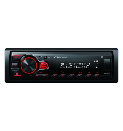 Pioneer MVH-230 autorádio s USB a Bluetooth s integrovaným mikrofonem červené