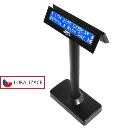 LCD zákaznický displej Virtuos FL-730MB 2x20,RS232, oboustranný, černý