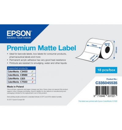 EPSON Premium Matte Label - Die-cut Roll: 76mm x 127mm, 265 labels