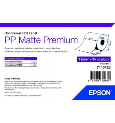 PP Matte Label Premium, Cont. Roll, 51mm x 29mm