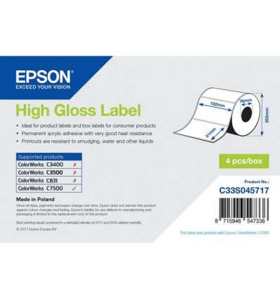 High Gloss Label - Die-cut Roll: 102mm x 51mm, 2310 labels