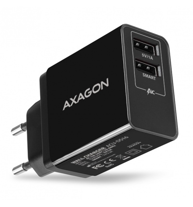 AXAGON ACU-DS16, SMART nabíječka do sítě 16W, 2x USB-A port, 5V/2.2A + 5V/1A