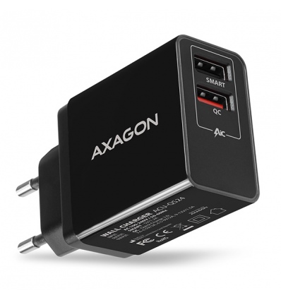 AXAGON ACU-QS24, QC & SMART nabíječka do sítě 24W, 2x USB-A port, QC3.0/AFC/FCP + 5V/1.2A