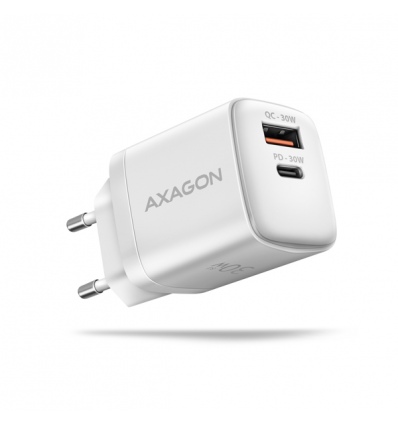 AXAGON ACU-PQ30W, Sil nabíječka do sítě 30W, 2x port (USB-A + USB-C), PD3.0/PPS/QC4+/SFC/AFC/Apple