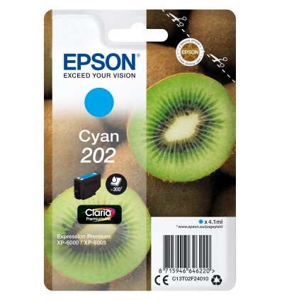 EPSON ink Cyan 202 Premium - singlepack, 4,1ml, 300s, standard