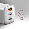 AXAGON ACU-DPQ65W, GaN nabíječka do sítě 65W, 3x port (USB-A + dual USB-C), PD3.0/QC4+/PPS/Apple