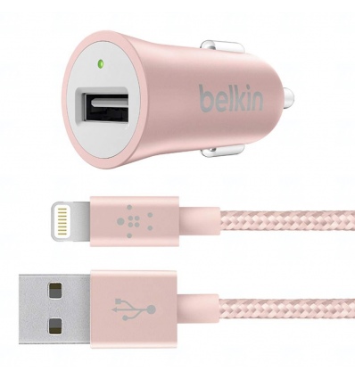 BELKIN USB autonabíječka a Lightning kabel, 2.4A, růžová