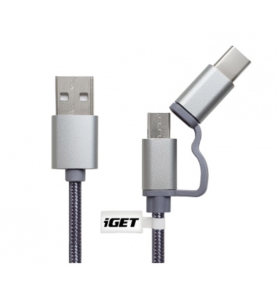 iGET G2V1 - USB kabel Micro USB/ USB - C dlouhý pro veškeré mobilní telefony, včetně odolných