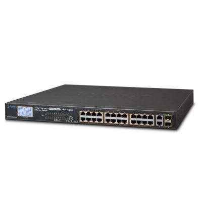 OPRAVENÉ - Planet FGSW-2622VHP PoE switch, 24x100,2x1000-TP/SFP, LCD, VLAN, IEEE 802.3at300W