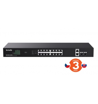 Tenda TEG1120P-16-250W PoE Gigabit switch 16x 1Gb/s PoE+ 802.3af/at + 2x SFP + 2x RJ45, 230W, Rack