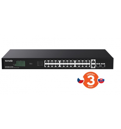 Tenda TEG1128P-24-410W PoE+ Gigabit switch 24x 1Gb/s PoE+ 802.3af/at + 2x SFP + 2x RJ45, 370W, Rack