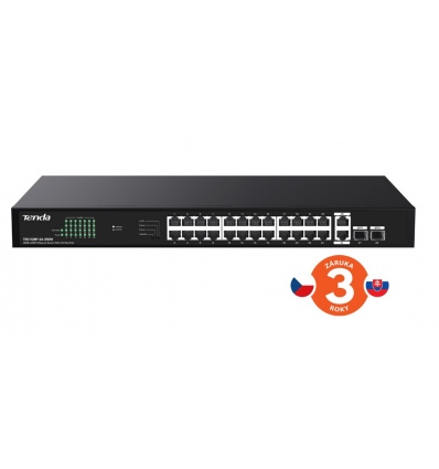 Tenda TEG1128P-24-250W PoE+ Gigabit switch 24x 1Gb/s PoE+ 802.3af/at + 2x SFP + 2x RJ45, 230W, Rack