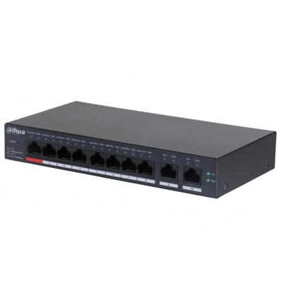 Dahua PoE switch 8x 100Mb + 2x GbE, 1x PoE 90W 802.3bt + 7xPoE 802.3at, celkem PoE 110W, ext mód 10Mb@250m, cloud správa