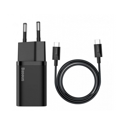 Baseus rychlonabíječka do sítě Super Si USB-C PD QC 25W (s kabelem USB-C na USB-C) černá