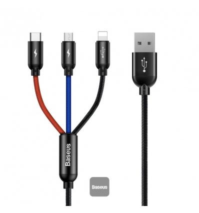 Baseus datový kabel 3v1 microUSB+Lightning+USB-C 1,2m 3,5A