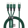 Baseus datový kabel Rapid 3v1 USB-C/microUSB, Lightning, USB-C 1,5m PD 20W zelený