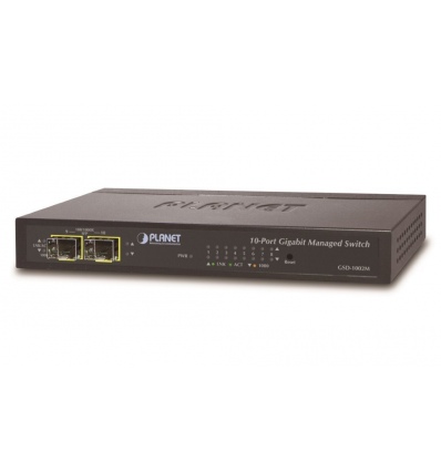 POUŽITÉ - Planet GSD-1002M L2 switch, 8x1Gb, 2x1Gb SFP, 48-56VDC, fanless