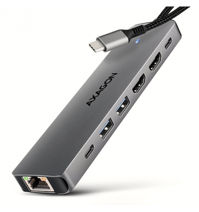 AXAGON HMC-7HX2, USB 5Gbps hub, 2x USB-A, USB-C, 2x HDMI 4k/60Hz, RJ-45 GLAN, PD 100W, kabel 15cm