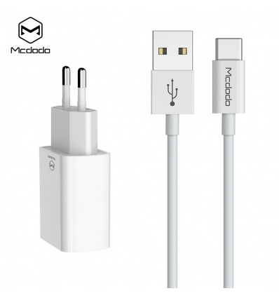 Mcdodo nabíječka 220V, 2x USB, 2.4A, USB C kabel, 1m, bílá