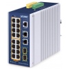 Planet IGS-4215-16P2T2S průmyslový L2 switch, 18x 1Gb, 2x1Gb SFP, 16x PoE 802.3at 320W, 48~54VDC, IP30