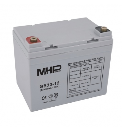 MHPower GE33-12 Gelový akumulátor 12V/33Ah, Terminál T2 - M6, Deep Cycle