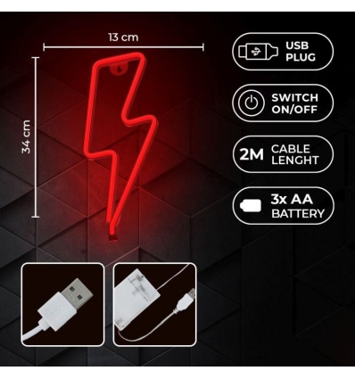 Dekorativní LED neon Blesk červený