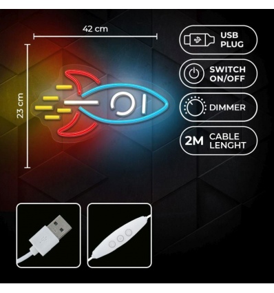 Dekorativní PLEXI LED neon Raketa multicolor