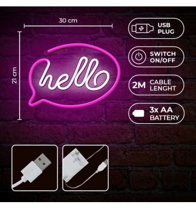 Dekorativní LED neon Hello růžovo bílé