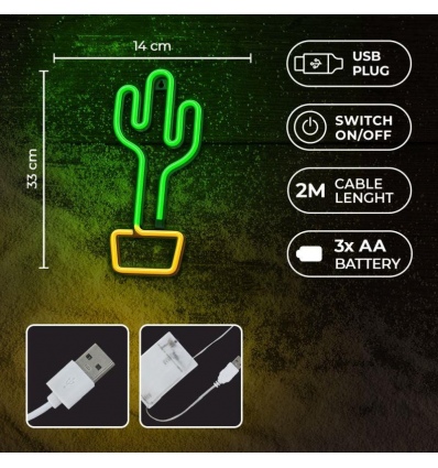 Dekorativní LED neon Kaktus zelený