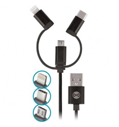 Datový kabel Forever 3v1 USB/microUSB, Lightning, USB-C 1m 1,5A černý